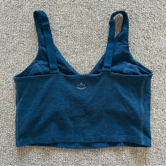 Beyond Yoga Spacedye V-Neck Longline Bra Tank Blue Medium Adjustable Straps - Picture 2 of 5